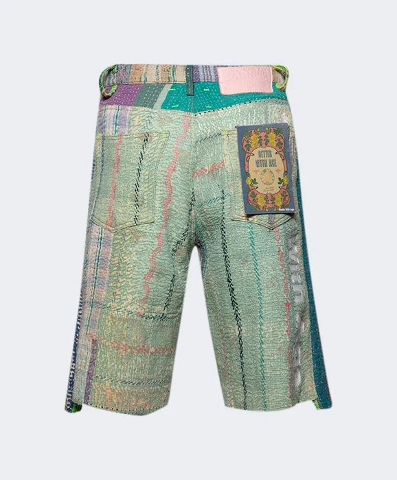 Better with age Isaac kantha hand quilted shorts